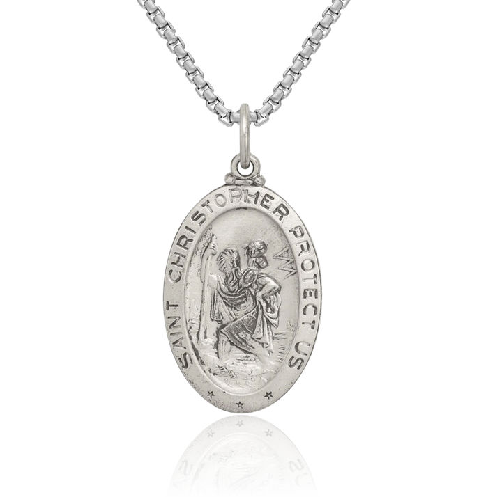 925 Sterling Silver Vintage Saint Christopher Football Medal Patron of Travelers Athletes Protection Necklace Charm Sports Pendant