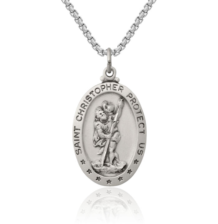 925 Sterling Silver Vintage Saint Christopher Medal Patron of Travelers Athletes Protection Necklace Christian Religious Chain Pendant Faith Charm