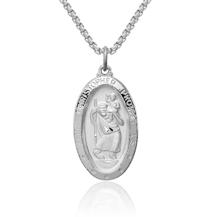 925 Sterling Silver Saint Christopher Medal Patron of Travelers Athletes Protection Necklace Christian Religious Chain Pendant Faith Charm