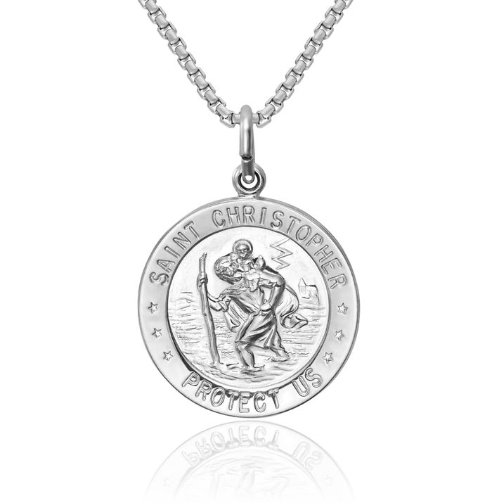 925 Sterling Silver Saint Christopher Medal Patron of Travelers Athletes Protection Necklace Christian Religious Chain Pendant Faith Charm