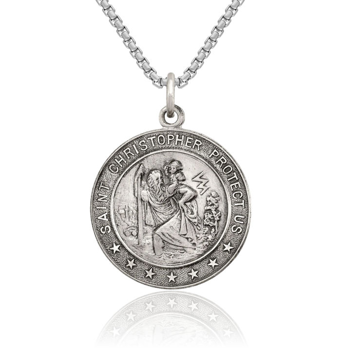 925 Sterling Silver Vintage Saint Christopher Medal Patron of Travelers Athletes Protection Necklace Christian Religious Chain Pendant Faith Charm