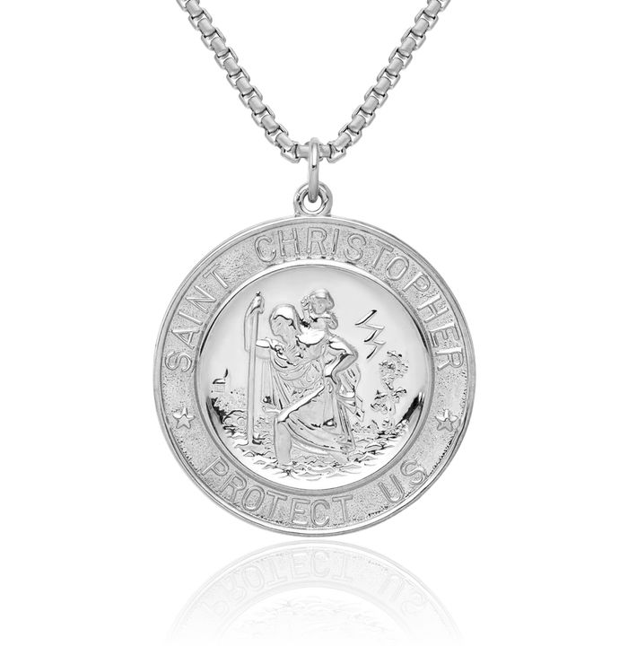 925 Sterling Silver Saint Christopher Medal Patron of Travelers Athletes Protection Necklace Christian Religious Chain Pendant Faith Charm