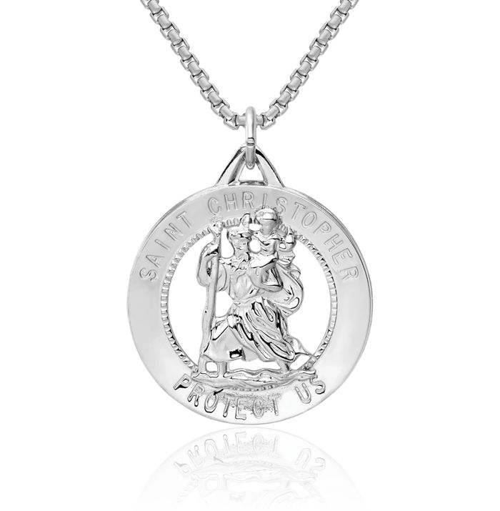 925 Sterling Silver Saint Christopher Medal Patron of Travelers Athletes Protection Necklace Christian Religious Chain Pendant Faith Charm