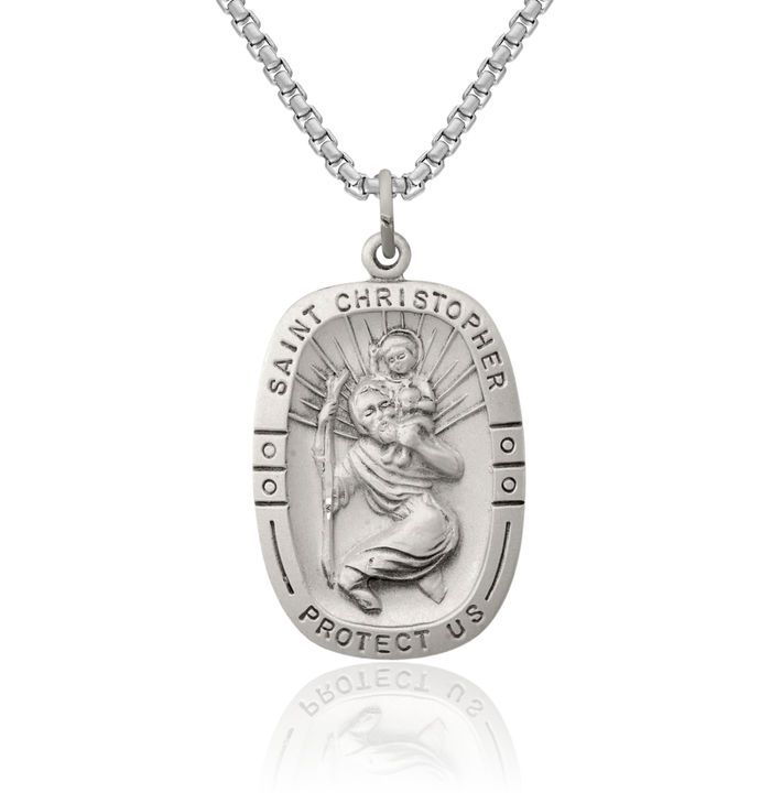 925 Sterling Silver Vintage Saint Christopher Medal Patron of Travelers Athletes Protection Necklace Christian Religious Chain Pendant Faith Charm