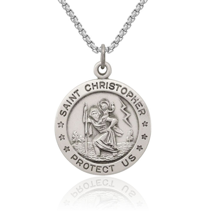 925 Sterling Silver Vintage Saint Christopher Medal Patron of Travelers Athletes Protection Necklace Christian Religious Chain Pendant Faith Charm