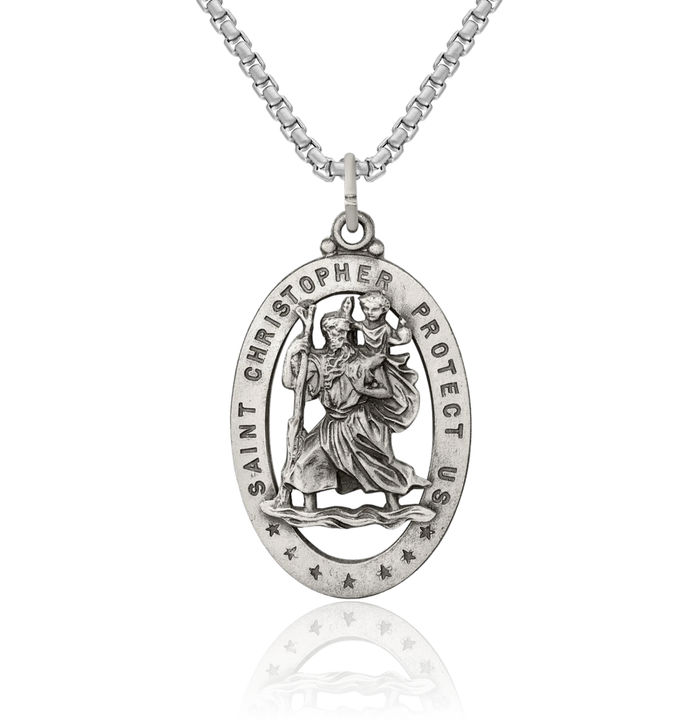 925 Sterling Silver Vintage Saint Christopher Medal Patron of Travelers Athletes Protection Necklace Christian Religious Chain Pendant Faith Charm