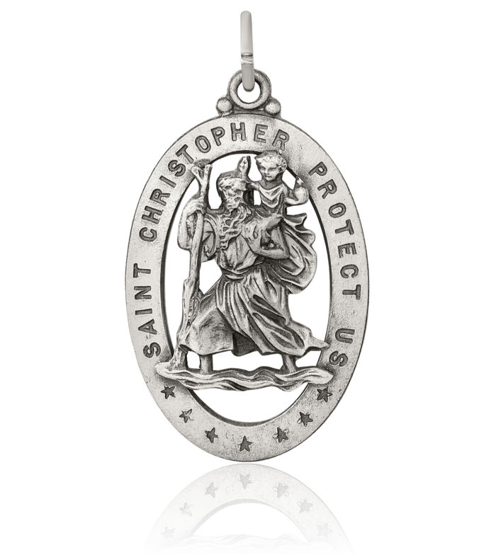 925 Sterling Silver Vintage Saint Christopher Medal Patron of Travelers Athletes Protection Necklace Christian Religious Chain Pendant Faith Charm