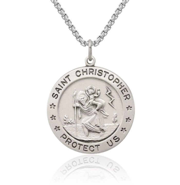 925 Sterling Silver Vintage Saint Christopher Medal Patron of Travelers Athletes Protection Necklace Christian Religious Chain Pendant Faith Charm