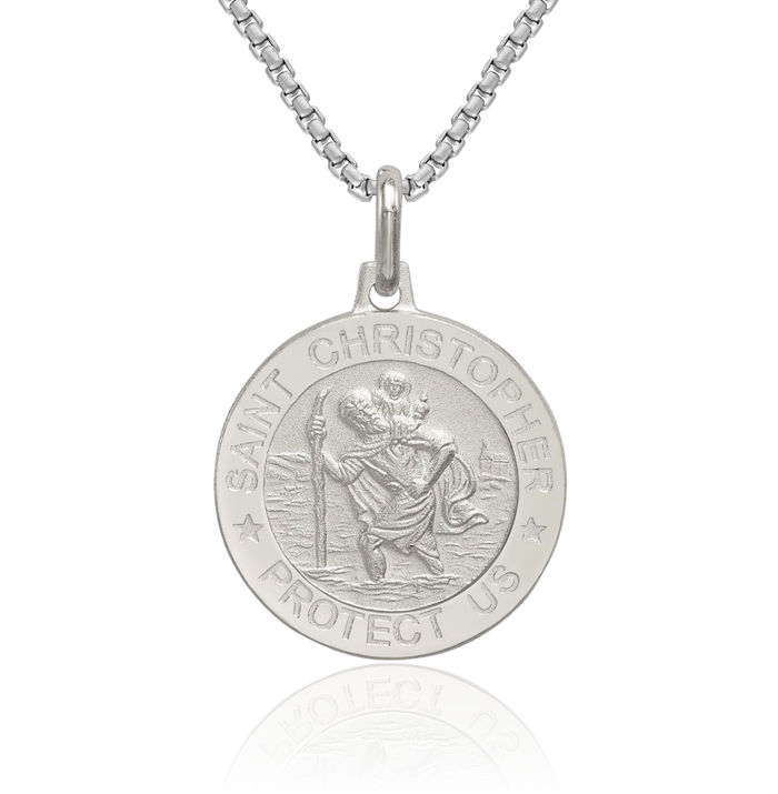 925 Sterling Silver Saint Christopher Medal Patron of Travelers Athletes Protection Necklace Christian Religious Chain Pendant Faith Charm