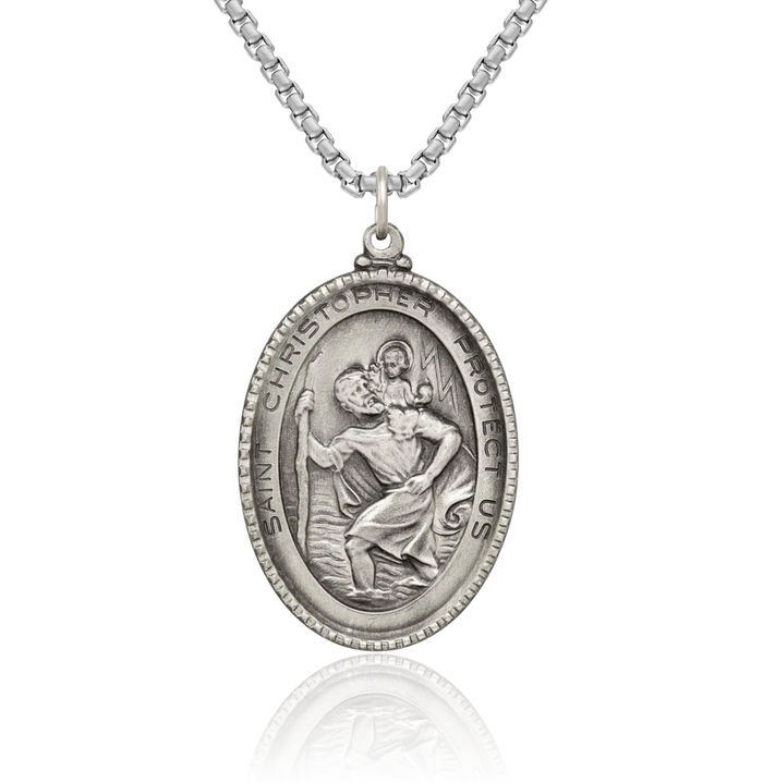 925 Sterling Silver Vintage Saint Christopher Medal Patron of Travelers Athletes Protection Necklace Christian Religious Chain Pendant Faith Charm
