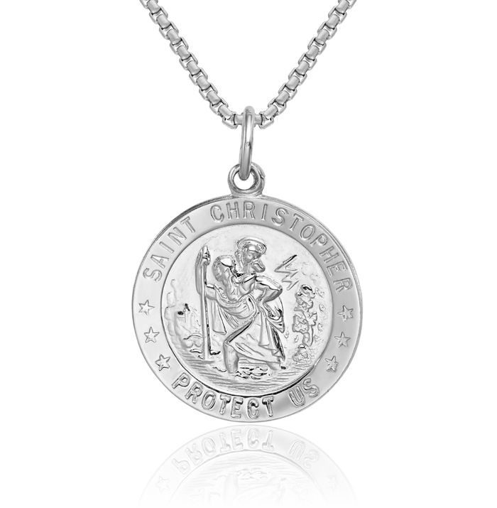 925 Sterling Silver Saint Christopher Medal Patron of Travelers Athletes Protection Necklace Christian Religious Chain Pendant Faith Charm