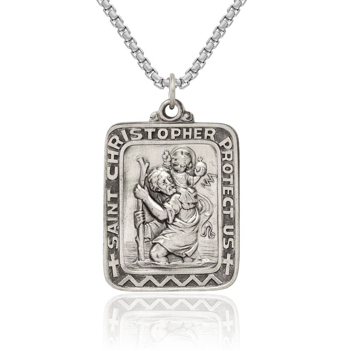 925 Sterling Silver Vintage Saint Christopher Medal Patron of Travelers Athletes Protection Necklace Christian Religious Chain Pendant Faith Charm