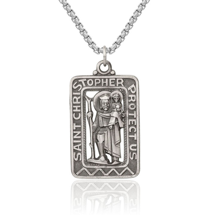 925 Sterling Silver Vintage Saint Christopher Medal Patron of Travelers Athletes Protection Necklace Christian Religious Chain Pendant Faith Charm