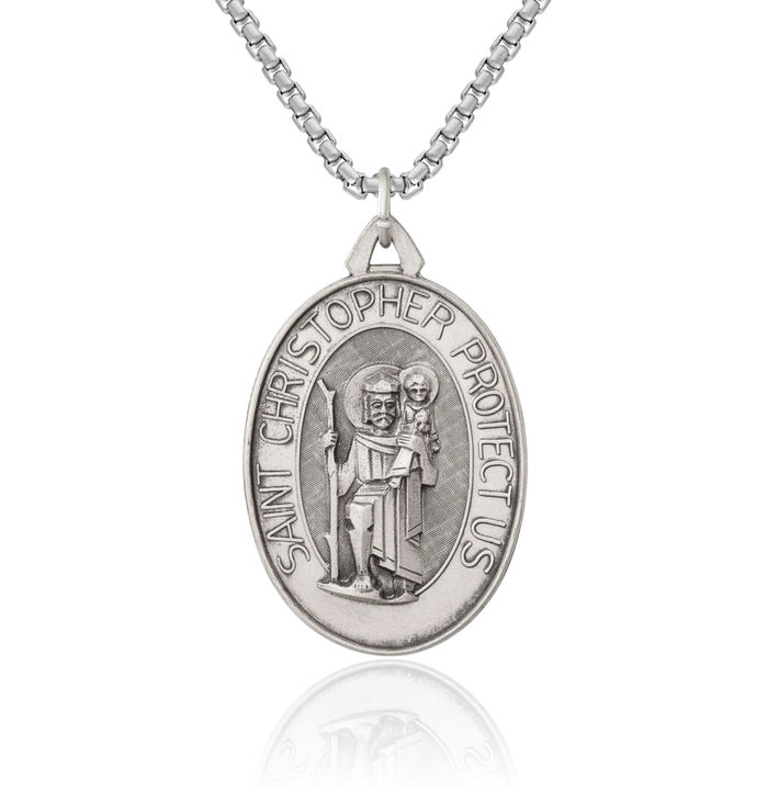 925 Sterling Silver Vintage Saint Christopher Medal Patron of Travelers Athletes Protection Necklace Christian Religious Chain Pendant Faith Charm