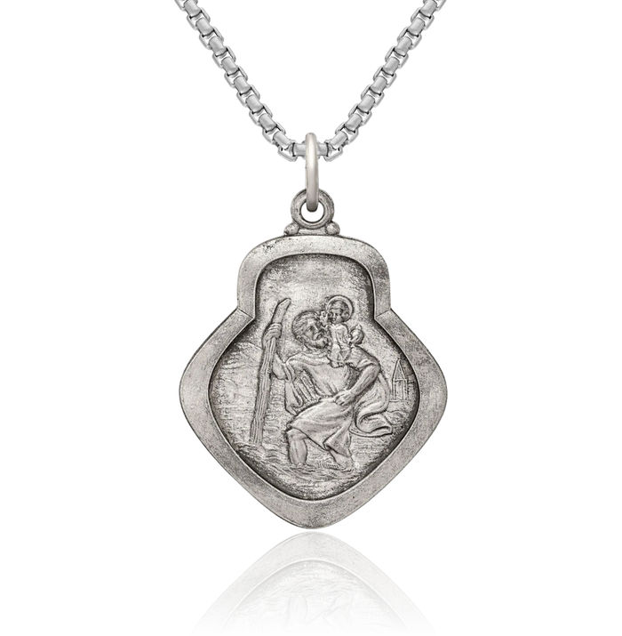 925 Sterling Silver Vintage Saint Christopher Medal Patron of Travelers Athletes Protection Necklace Christian Religious Chain Pendant Faith Charm