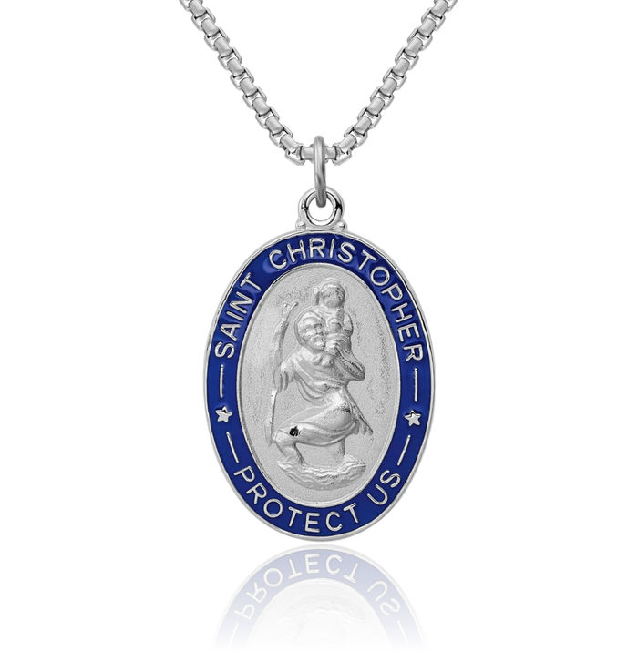 925 Sterling Silver Saint Christopher Medal Patron of Travelers Athletes Protection Necklace Christian Religious Chain Pendant Faith Charm