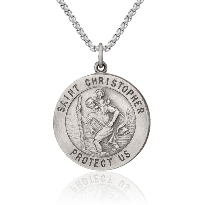 925 Sterling Silver Vintage Saint Christopher Medal Patron of Travelers Athletes Protection Necklace Christian Religious Chain Pendant Faith Charm