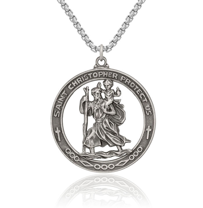 925 Sterling Silver Vintage Saint Christopher Medal Patron of Travelers Athletes Protection Necklace Christian Religious Chain Pendant Faith Charm