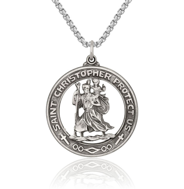 925 Sterling Silver Vintage Saint Christopher Medal Patron of Travelers Athletes Protection Necklace Christian Religious Chain Pendant Faith Charm