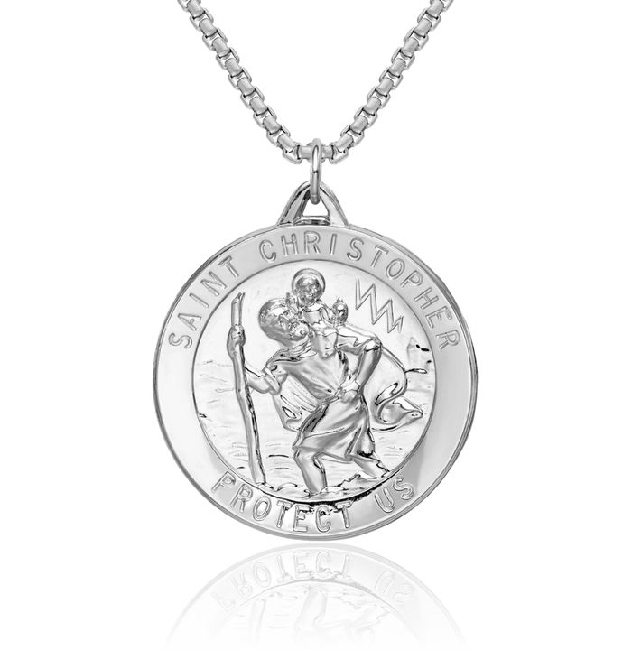 925 Sterling Silver Saint Christopher Medal Patron of Travelers Athletes Protection Necklace Christian Religious Chain Pendant Faith Charm