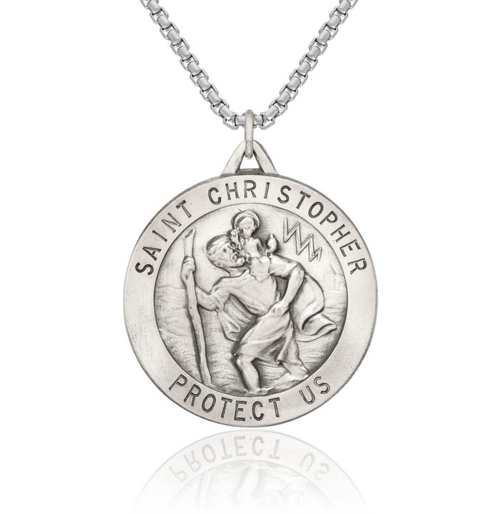 925 Sterling Silver Vintage Saint Christopher Medal Patron of Travelers Athletes Protection Necklace Christian Religious Chain Pendant Faith Charm