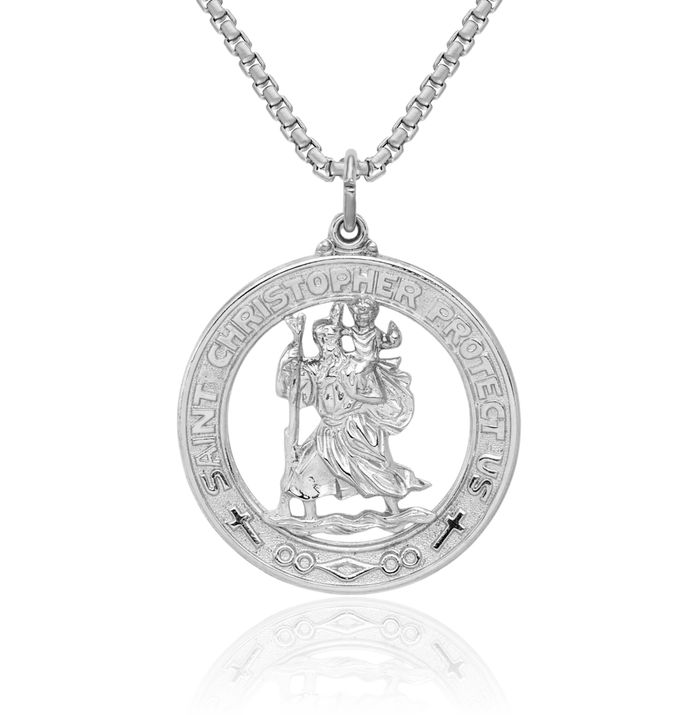925 Sterling Silver Saint Christopher Medal Patron of Travelers Athletes Protection Necklace Christian Religious Chain Pendant Faith Charm
