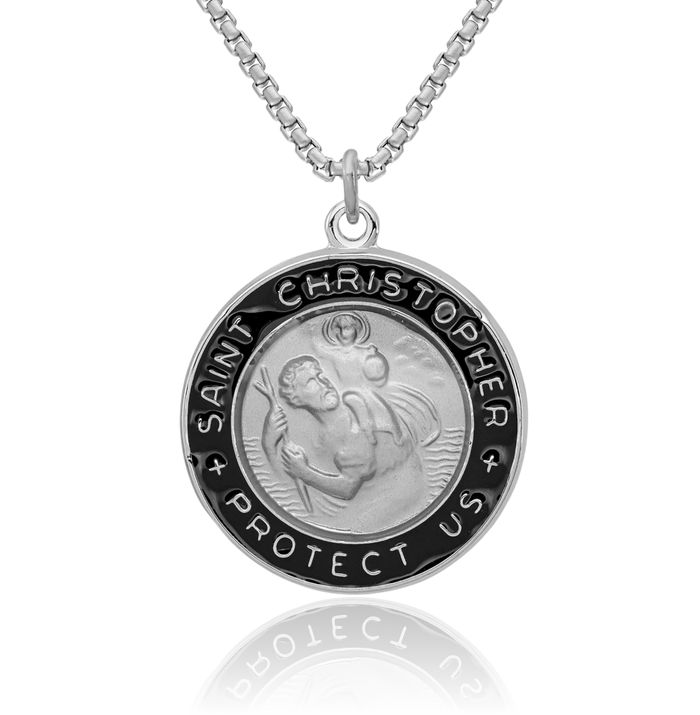 925 Sterling Silver Saint Christopher Medal Patron of Travelers Athletes Protection Necklace Christian Religious Chain Pendant Faith Charm