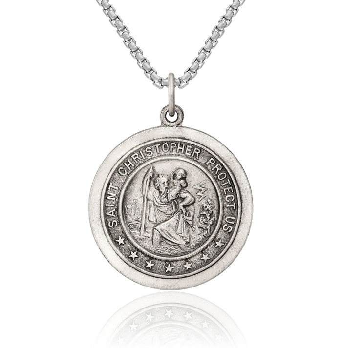 925 Sterling Silver Vintage Saint Christopher Medal Patron of Travelers Athletes Protection Necklace Christian Religious Chain Pendant Faith Charm