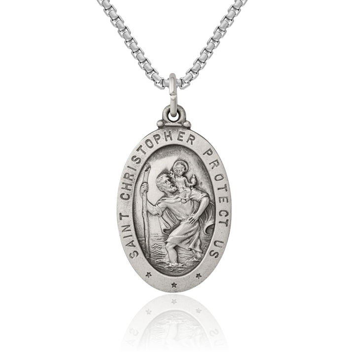 925 Sterling Silver Vintage Saint Christopher Medal Patron of Travelers Athletes Protection Necklace Christian Religious Chain Pendant Faith Charm