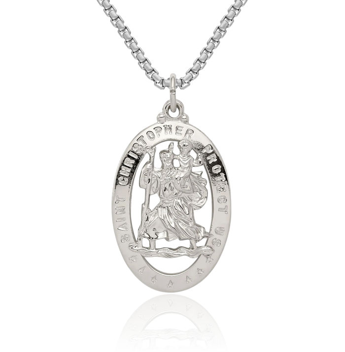 925 Sterling Silver Saint Christopher Medal Patron of Travelers Athletes Protection Necklace Christian Religious Chain Pendant Faith Charm