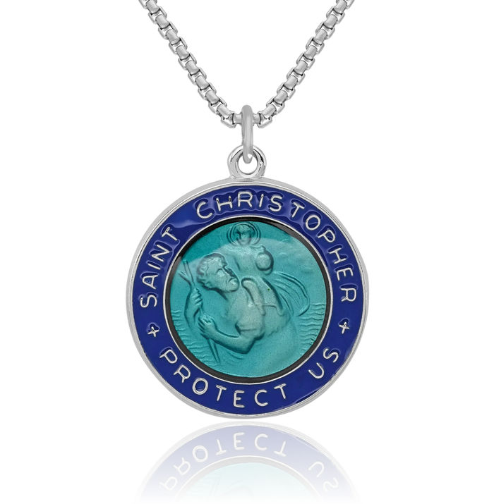 925 Sterling Silver Saint Christopher Medal Patron of Travelers Athletes Protection Necklace Christian Religious Chain Pendant Faith Charm