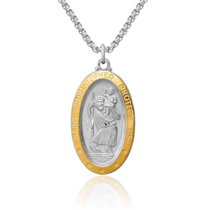 925 Sterling Silver Saint Christopher Medal Patron of Travelers Athletes Protection Necklace Christian Religious Chain Pendant Faith Charm