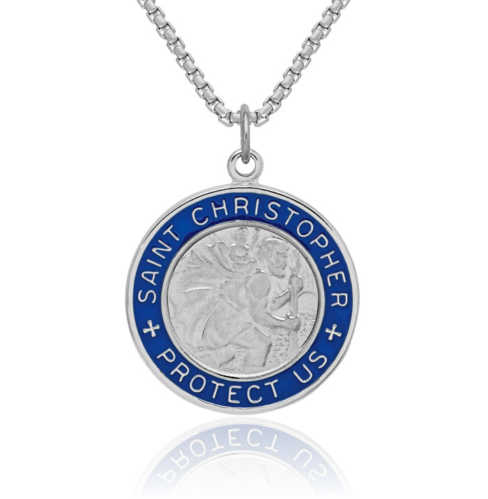 925 Sterling Silver Saint Christopher Medal Patron of Travelers Athletes Protection Necklace Christian Religious Chain Pendant Faith Charm