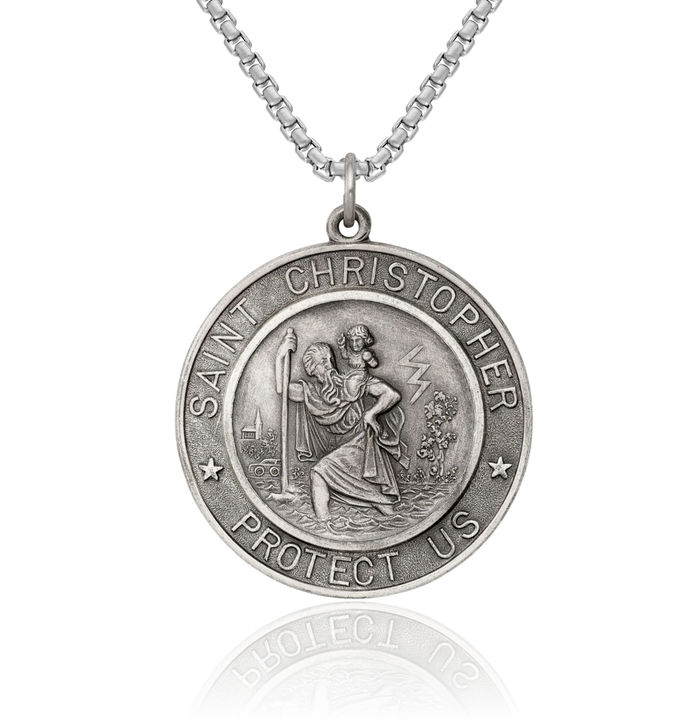 925 Sterling Silver Vintage Saint Christopher Medal Patron of Travelers Athletes Protection Necklace Christian Religious Chain Pendant Faith Charm