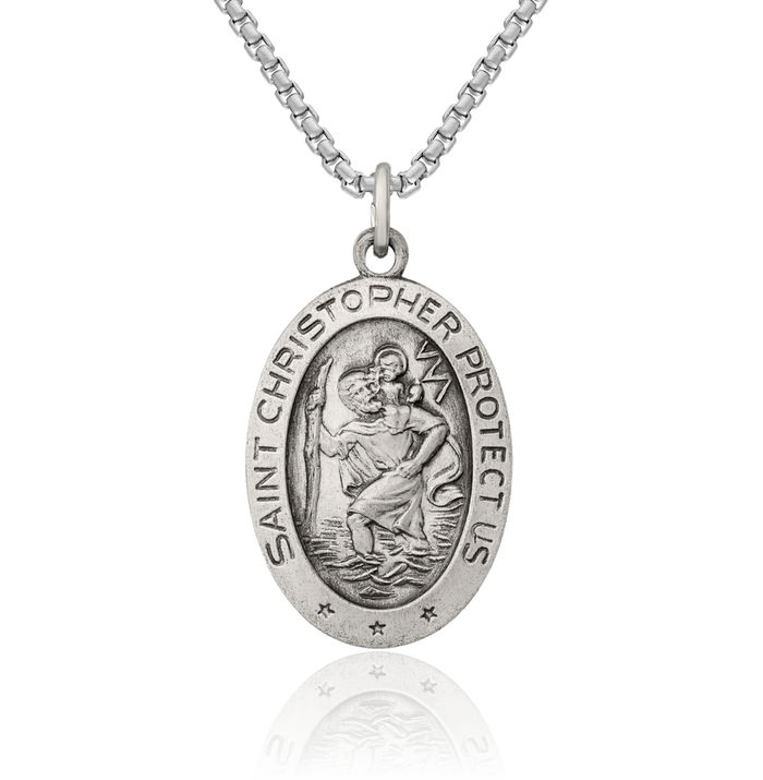 925 Sterling Silver Vintage Saint Christopher Medal Patron of Travelers Athletes Protection Necklace Christian Religious Chain Pendant Faith Charm