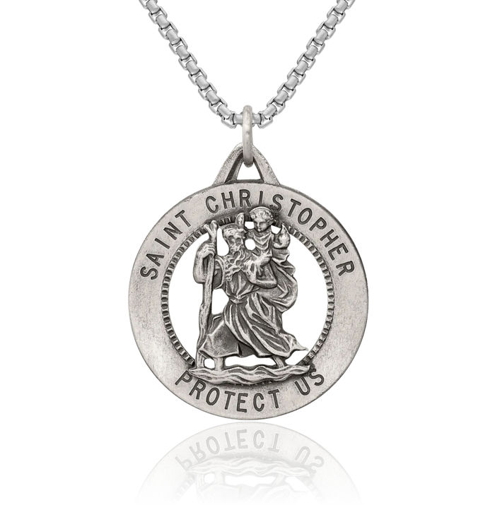 925 Sterling Silver Vintage Saint Christopher Medal Patron of Travelers Athletes Protection Necklace Christian Religious Chain Pendant Faith Charm