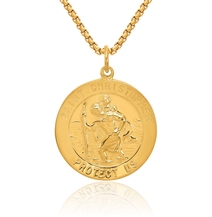 925 Sterling Silver Saint Christopher Medal Patron of Travelers Athletes Protection Necklace Christian Religious Chain Pendant Faith Charm