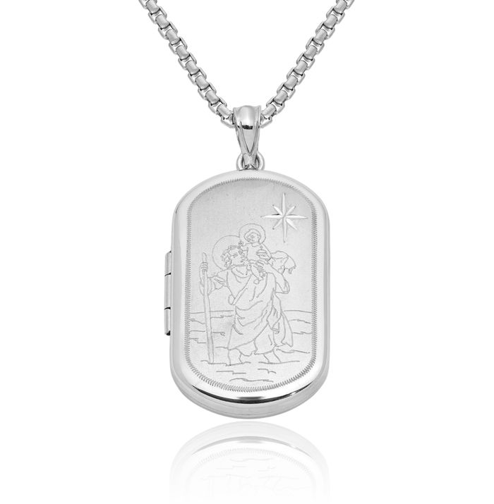 925 Sterling Silver Saint Christopher Patron of Travelers Athletes Protection Personalized Photo Locket Necklace Picture Pendant Charm