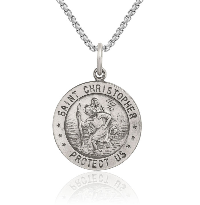 925 Sterling Silver Vintage Saint Christopher Soccer Medal Patron of Travelers Athletes Protection Necklace Charm Sports Pendant