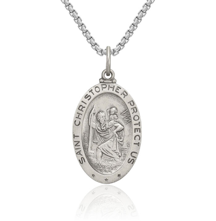 925 Sterling Silver Vintage Saint Christopher Soccer Medal Patron of Travelers Athletes Protection Necklace Charm Sports Pendant