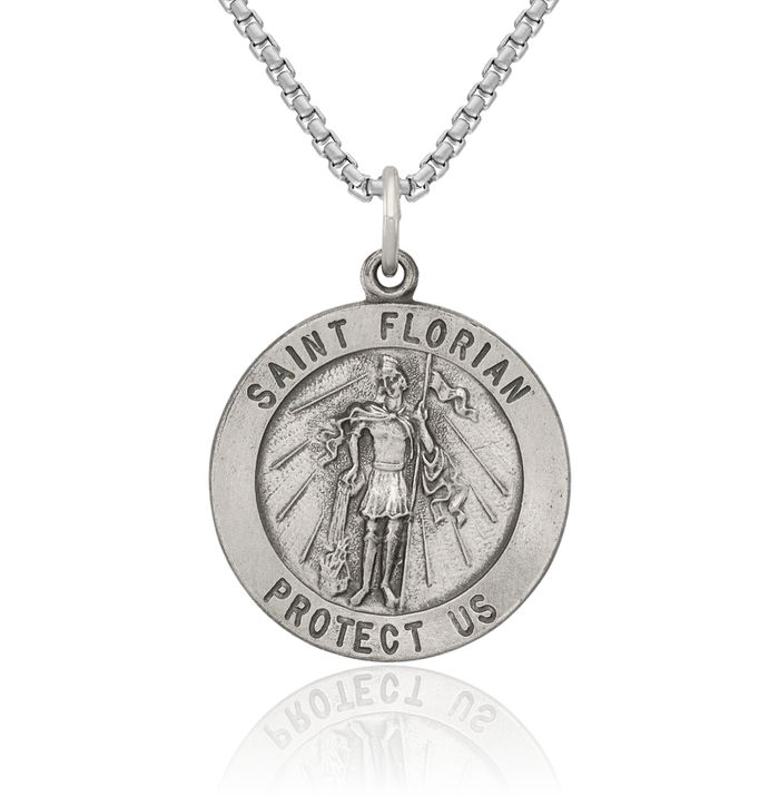 925 Sterling Silver Vintage Saint Florian Medal Necklace Chain Pendant Charm