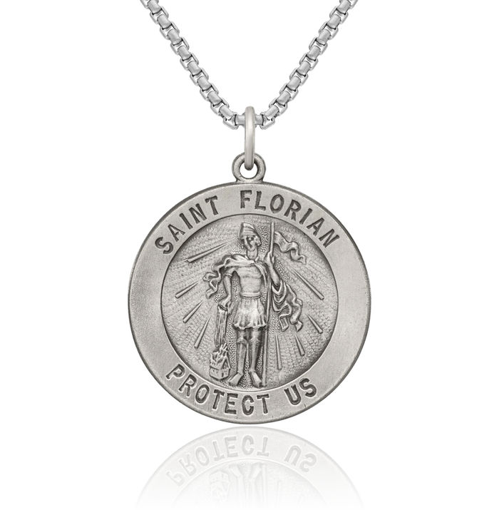 925 Sterling Silver Vintage Saint Florian Medal Necklace Chain Pendant Charm
