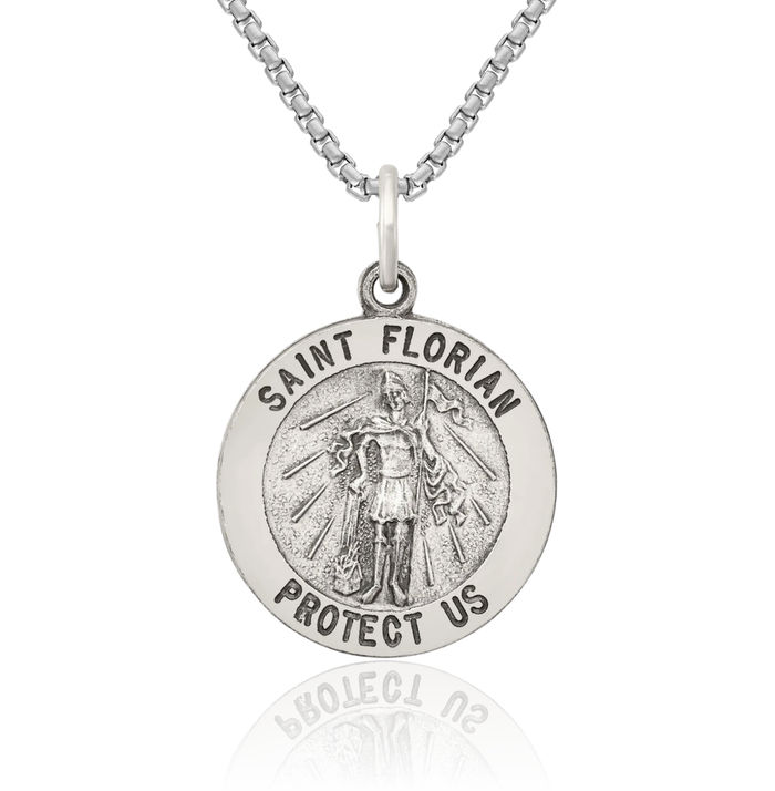 925 Sterling Silver Vintage Saint Florian Medal Necklace Chain Pendant Charm