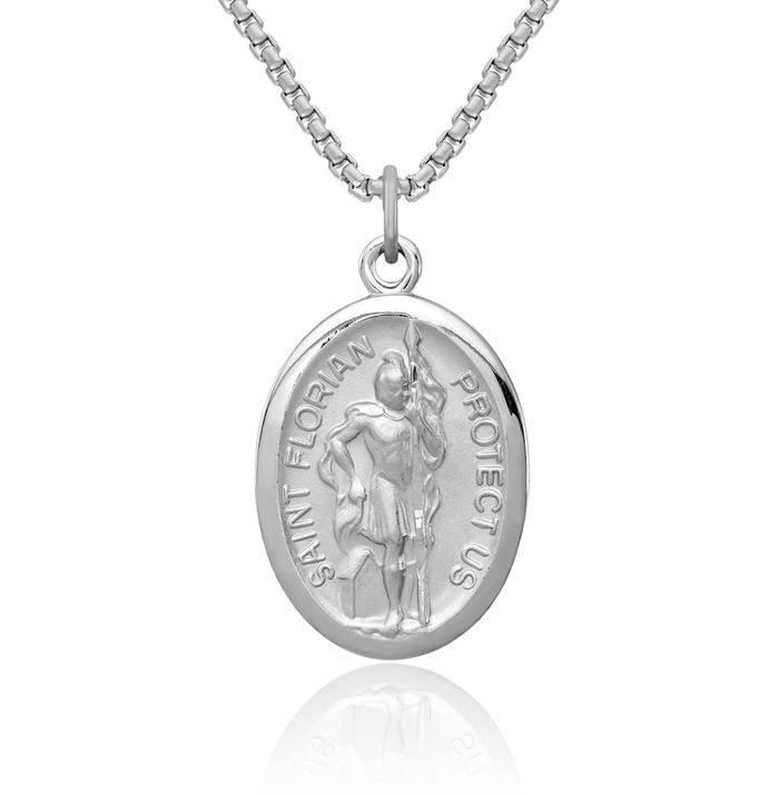 925 Sterling Silver Saint Florian Medal Necklace Chain Pendant Charm