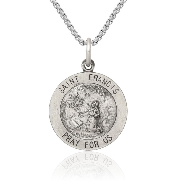 925 Sterling Silver Vintage Saint Francis Medal Necklace Chain Pendant Charm