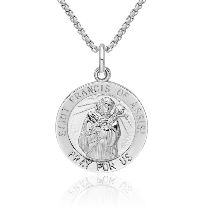 925 Sterling Silver Saint Francis Medal Necklace Chain Pendant Charm