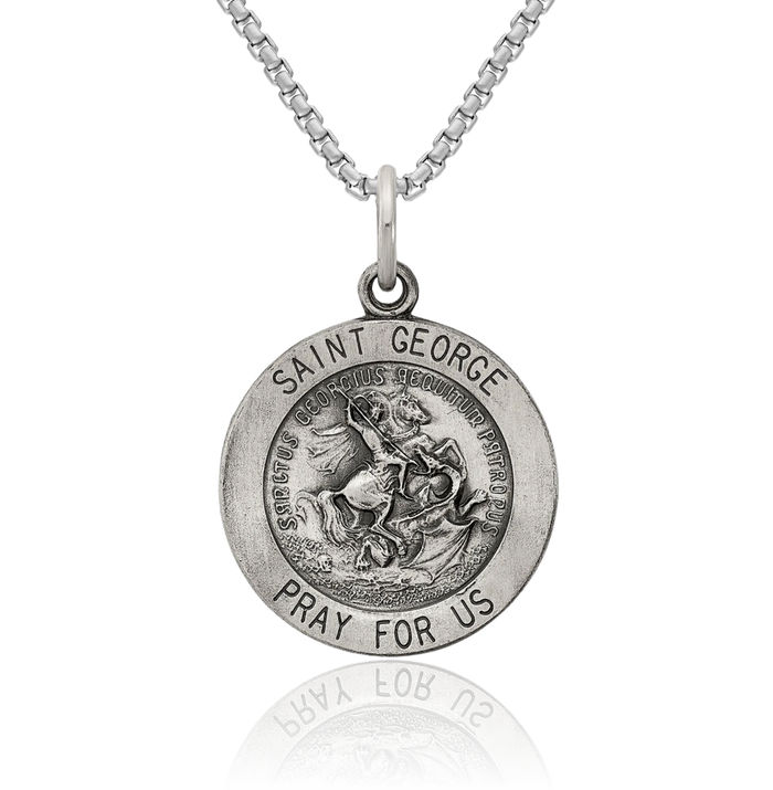 925 Sterling Silver Vintage Saint George Medal Necklace Chain Pendant Charm