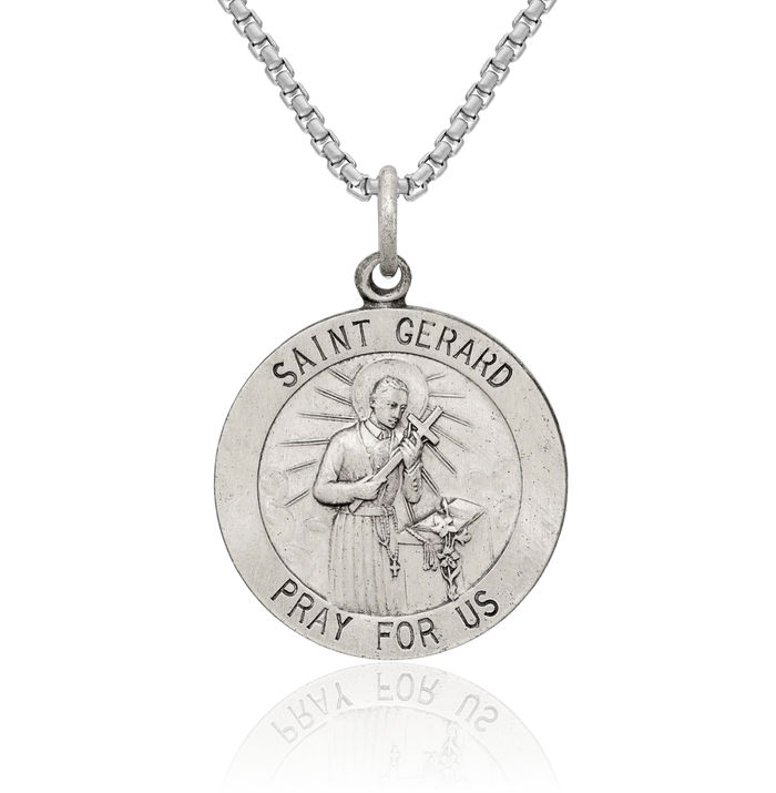 925 Sterling Silver Vintage Saint Gerard Medal Necklace Chain Pendant Charm