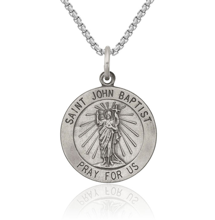 925 Sterling Silver Vintage Saint John Baptist Medal Necklace Chain Pendant Charm