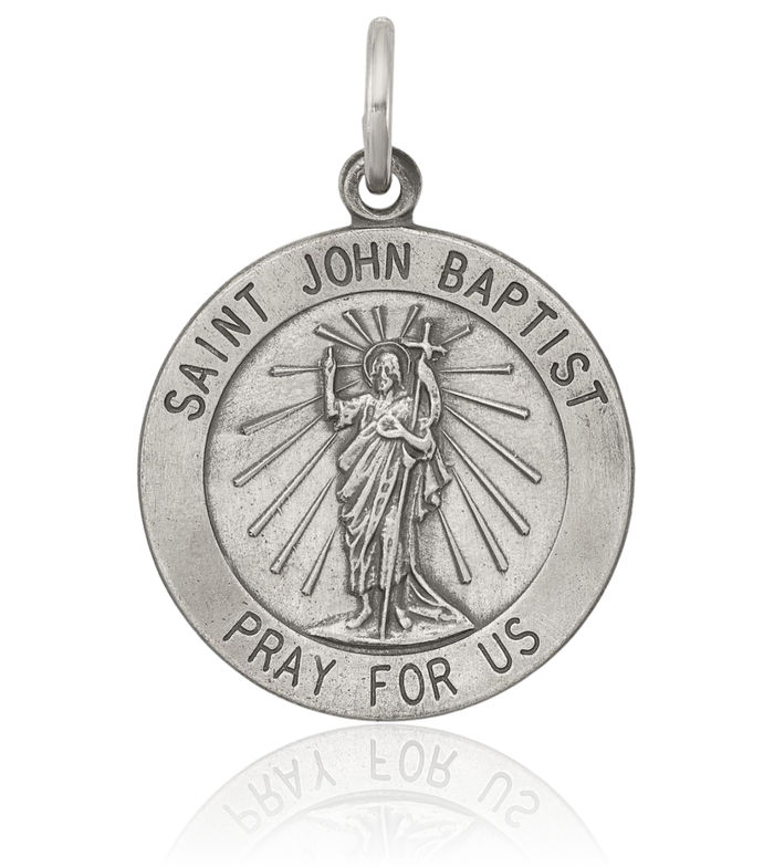 925 Sterling Silver Vintage Saint John Baptist Medal Necklace Chain Pendant Charm